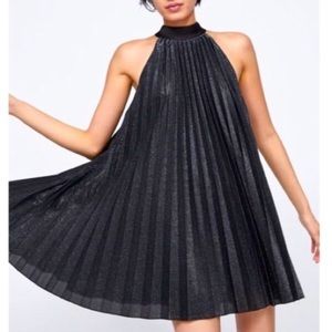 Zara Pleated Black Halter Evening Dress